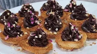 Chocolate kunafah bites recipe/Chocolate baklava bites/dessert with kunafah dough/ Bird nest baklava