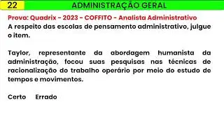 22- ADMINISTRAÇÃO GERAL- QUESTÃO DE CONCURSO PÚBLICO  CORRIGIDA E COMENTADA