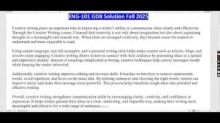 VU ENG101 GDB Solution Fall 2025 | Creative Writing Explained