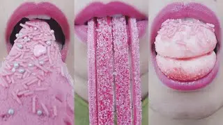 asmr Pink Food eating sounds / asmr Pink Food emoji challenge