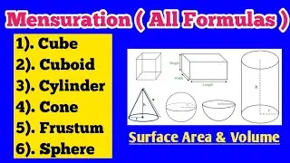 Mensuration formulas | Cube Cuboid Cylinder cone sphere| Surface area and volume of cube cuboid