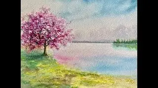 Как Дерево рисовать  губкой. Акварель. How paint the tree using sponge. Watercolour