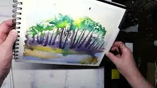 Темпера - Пейзаж с пальмами.