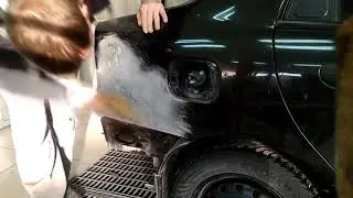 Chevrolet Lanos. Rear fender body repair.