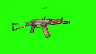 AKS-74U kalashnikov, right side view, fire and reload, green screen