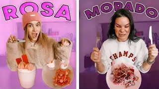 24 HOURS EATING PINK VS PURPLE | AnaNANA TOYS