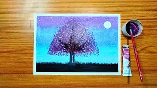 How to draw moonlight night scenery easy painting- step by step easy oil pastel painting.
