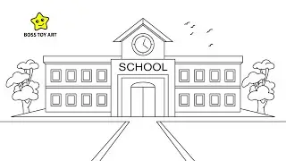 My School Drawing | My School Scenery Drawing | Easy Drawing with Boss Toy Art