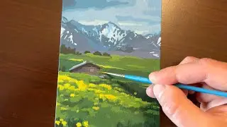 Mountain Cabin Landscape Painting