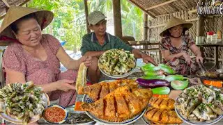 Cà Tím Nướng Mỡ Hành, Cá Chiên Giòn | Bữa Cơm Gia Đình Thu Hoạch Rau Vườn Quê || Family meal