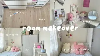 aesthetic room makeover 👀💭🛏️ : change the floor, room decoration, make a memory frame!⋆𐙚₊˚⊹♡