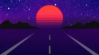 LOOPING ANIMATION - ON THE ROAD IN A RETRO SUNSET AND MOVING STARFIELD