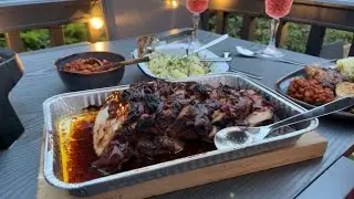 Pork Loin smoked on the Ninja Woodfire with BBQ beans and home made Potato Salad.