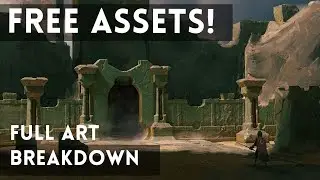 Full Art Breakdown & Free Assets - Creating Concept art in Blender and Photoshop - Temple Ruins