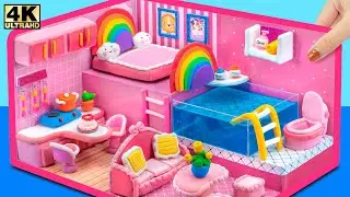 How To Make Cutest Pink Miniature House from Polymer Clay and Cardboard (Easy) ❤️ DIY Miniature Clay