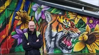 Tiger in the Flowers - Widnes Market Street Art by Paul Curtis (Liverpool Artist)