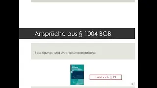Gesetzliche Schuldverhältnisse - Ansprüche aus § 1004 BGB