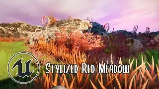 Unreal engine 5 Stylized graphic - studio ghibli inspired - red fied stylized