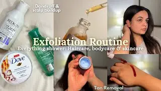 Removing tan at home ☀️ Exfoliation Routine 🫧 Face, Body & Scalp 💗💆🏻‍♀️strawberry skin & texture 🧤