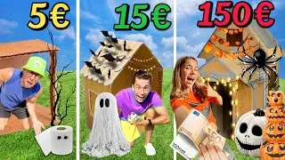 5€ vs 15€ vs 150€ Para Construir UNA CASA DE CARTÓN de HALLOWEEN / Desafío de presupuesto