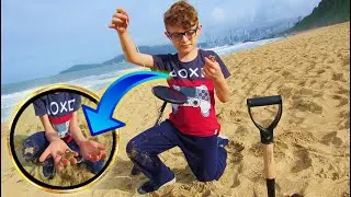 PRIMEIRO  DETECTORISMO  NA PRAIA,   DETECTOR D METAL MD 4030