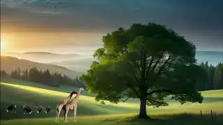 Wild Animals of Africa: Savanna Harmony: Giraffe's Grace Meets Serene Forest Bird Melodies