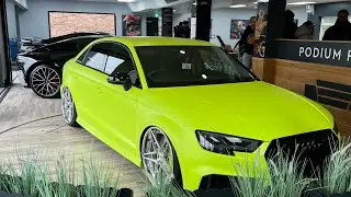 New look and drone chase Yellow Audi RS3 Saloon #rs3 #yellowcar #stance #airlift