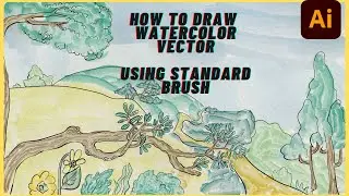 How to draw watercolor landscape vector illustration using standard brush | Adobe Ilustrator