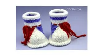 57 Пинетки спицами три цвета  knitting for beginners step by step