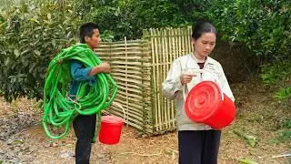 The kind man helped the homeless woman fix her plumbing and gave her a bucket of water.
