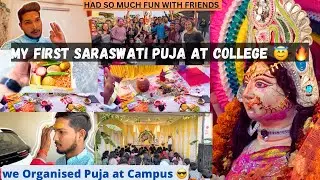 Saraswati Puja Celebration at Our College🕉️|•Saraswati Puja Vlog🚩|•Decoration,Dj,Dance🥰|Ft.Batchmate