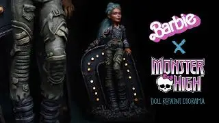 Barbie x Monster High Doll Repaint | Post-Apocalyptic Cyberpunk Diorama | fallout barbie
