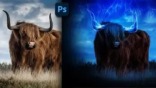 BULL Transformation with Thunder Lightning in Photoshop CC | SpeedArt