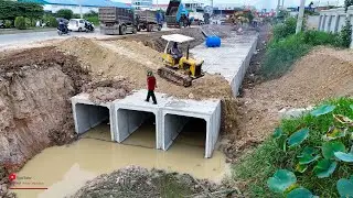 WOW PROJECT.! New Huge Sewer Drain Pipe Filling And Technical Skills Operator Bulldozer & Dump Truck