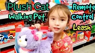 Plush Cat Walking Pet with pink collar remote control leash #shopping at Walmart for toys #unboxing