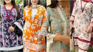 Printed suit design with lace | Printed suit with lace  design | All over printed suit design