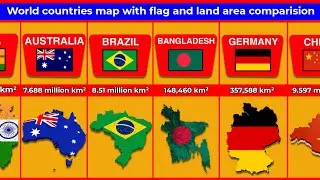 World countries Flags,  Map and Land Area comparison