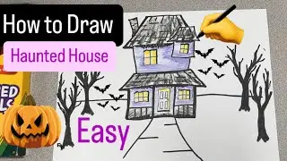 How to Draw a Haunted House EASY - for kids step by step #halloween #art #mrschuettesart