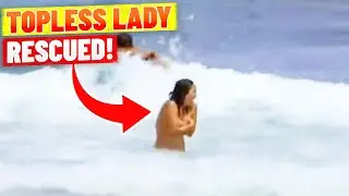 Ooops! Topless Lady Rescued by Lifeguard