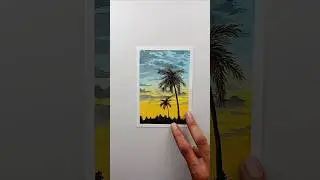 Easiest Sunset Painting with coconut tree 🌴☀️ #shorts #art #artshorts #trend