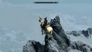 Skyrim AE Jumping from The Throat of the World on my Dwemer Horse