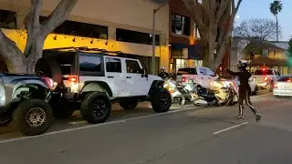 Truck shoves Jeep into Motorcycle Cops