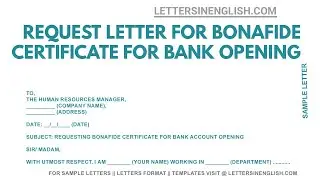 Letter to HR for Bank Account Opening - Bonafide Certificate Application