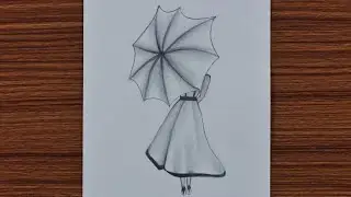 Easy Pencil Drawing for Beginners - A Girl with Umbrella - Step by Step