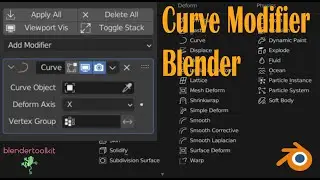 Blender , модификатор Curve со всеми настройками