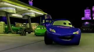 Mater scares Lightning McQueen, but it's vocoded into electronic sounds.