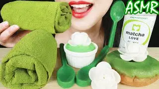 ASMR EDIBLE TOWEL CREPE CAKE, FLOWERS, CHOCOLATE SPOONS, DONUT, 먹는 숟가락 초콜릿 도넛 녹차 먹방 ミルクレープを食べる音 吃毛巾卷