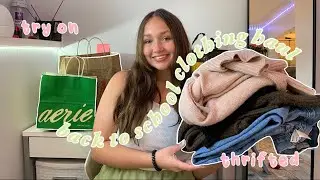 back to school clothing haul & try on (thrifted, aerie, h&m, & more)