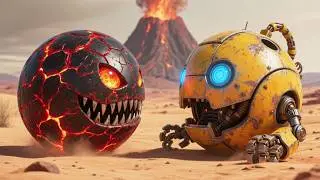 Pacman and Chain Chomp Escape the Abandoned Moon Factory While Giant Robots Guard the Maze