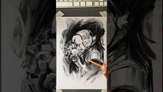 The process of drawing a portrait of a girl with charcoal on paper #charcoaldrawing #drawing